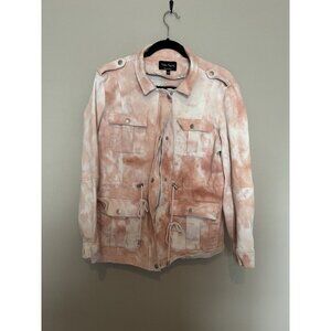 Eden Society Women XL Blush Pink Tie Dye Full Zip Cargo Military Jacket Cotton